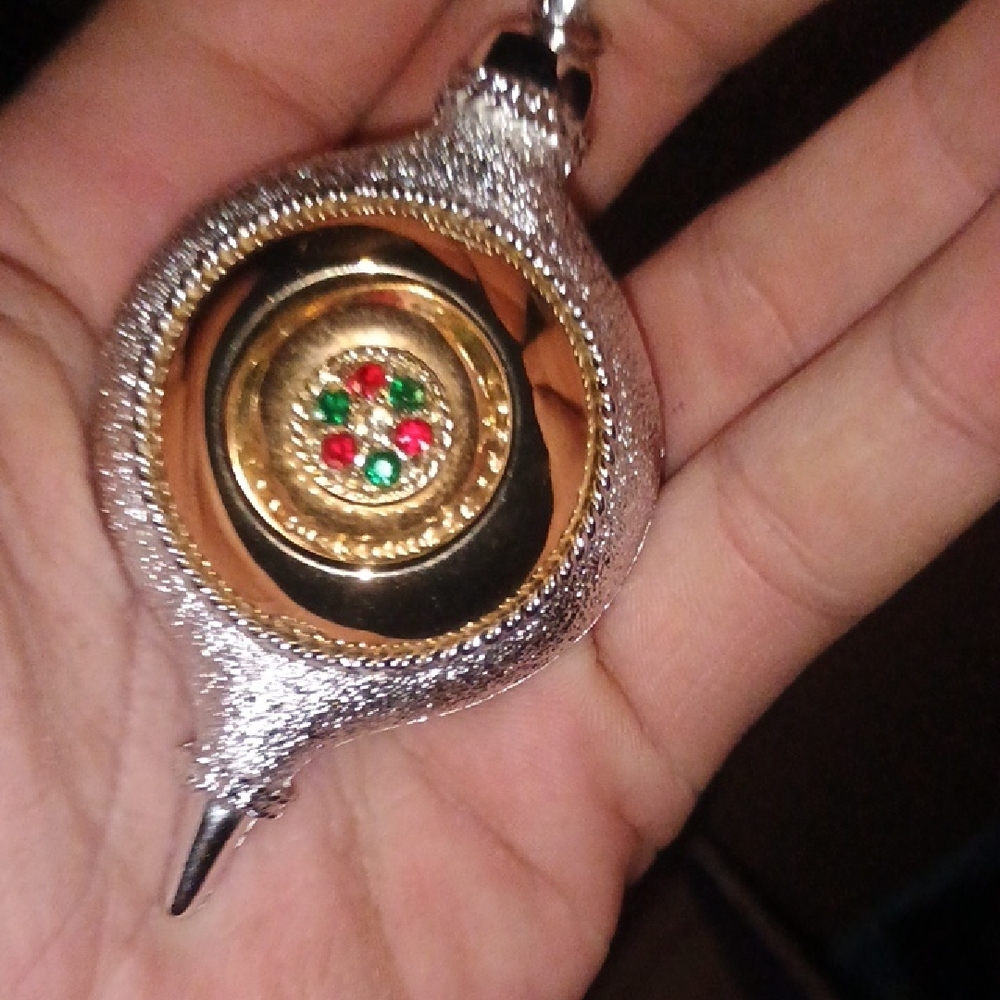 Silver and Gold Pendant with Red and Green Accents